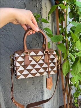 Prada Symbole Embroidered Fabric Top Handle Bag